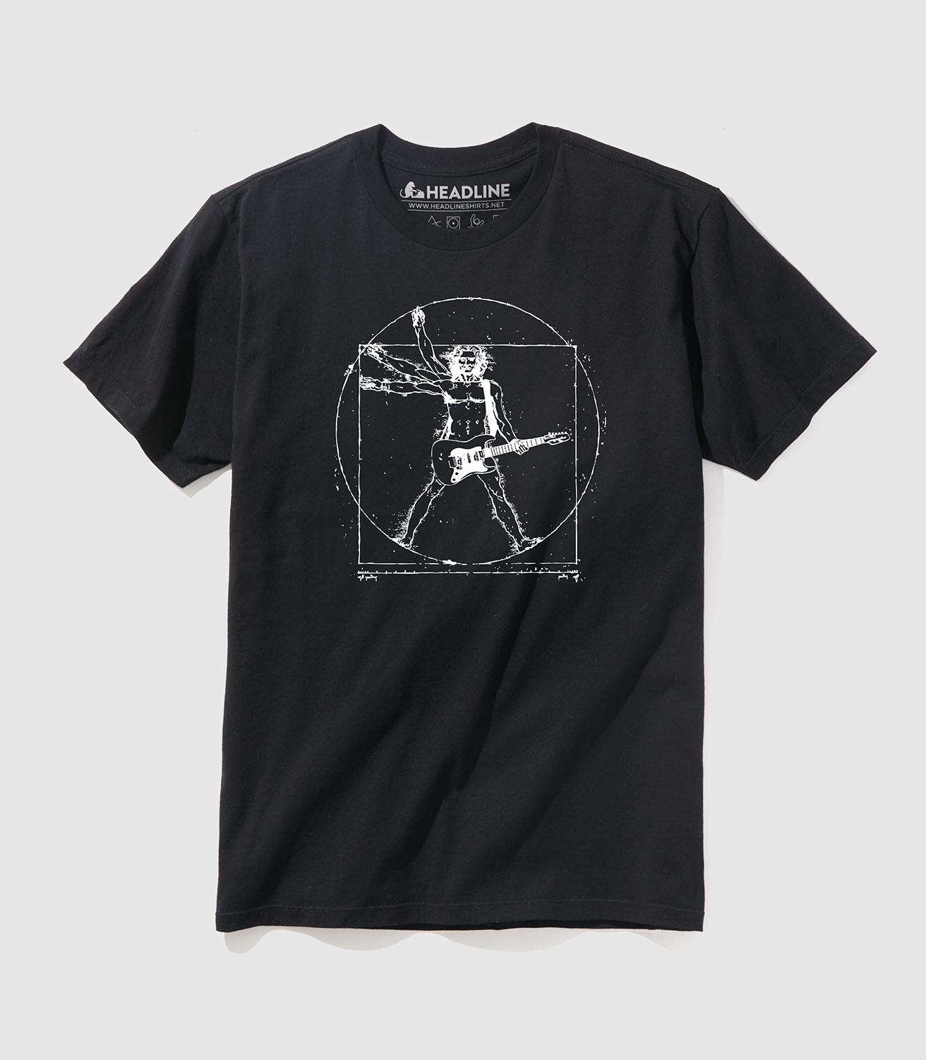 Lydig Udover Gæsterne Da Vinci Rock Man Vitruvian Man Men's Funny T-Shirt | Headline Shirts