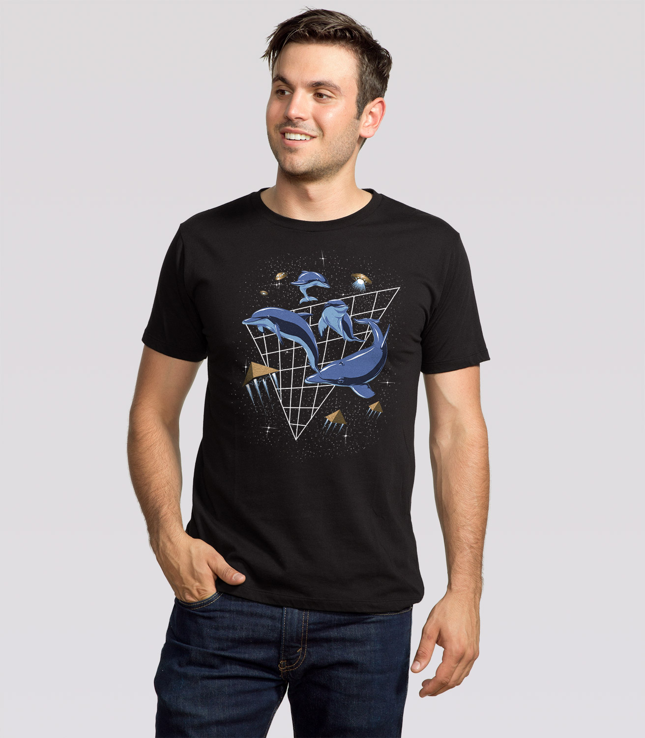 Dolphins in Space Men's Funny T-Shirt | Headline Shirts