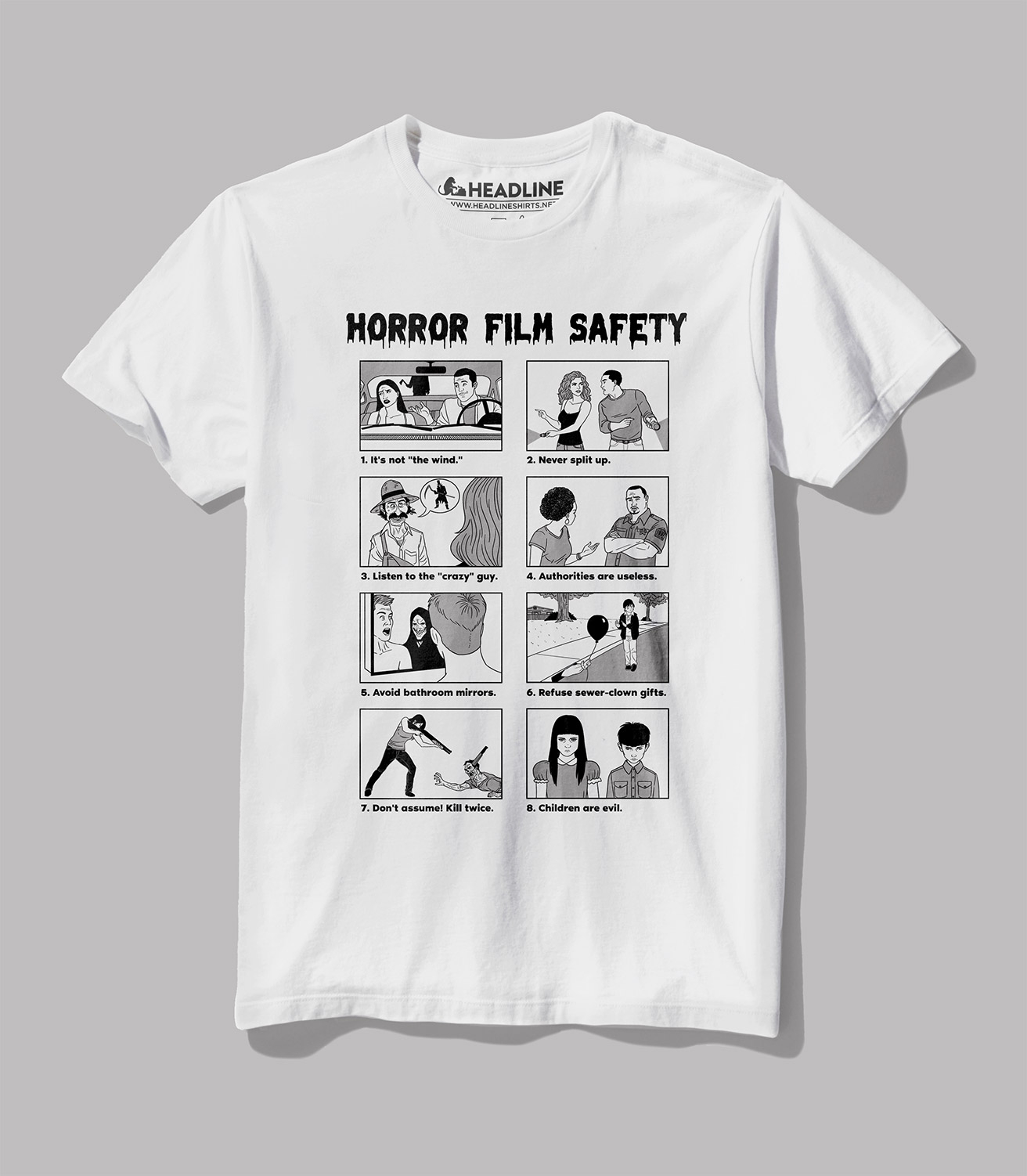 Horror Film Safety Guide Unisex T-Shirt | Headline Shirts